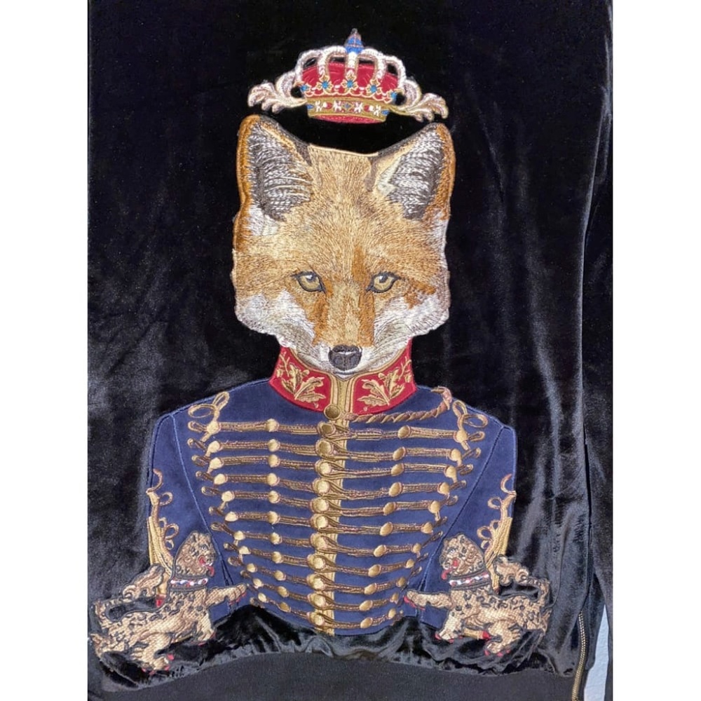 Dolce and Gabbana  Black Velvet Royal Fox Sweatshirt   IT 52 - Picture 9 of 9